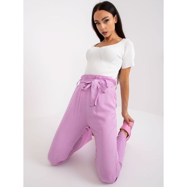 Fashionhunters Purple high waisted fabric trousers