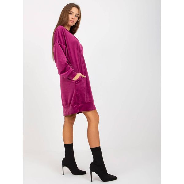 Fashionhunters Purple loose velor dress with pockets from RUE PARIS