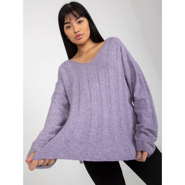 Fashionhunters Purple plain sweater with a wide stripe