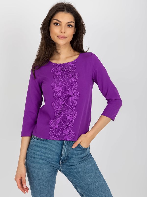 Fashionhunters Purple short formal blouse with 3/4 sleeves