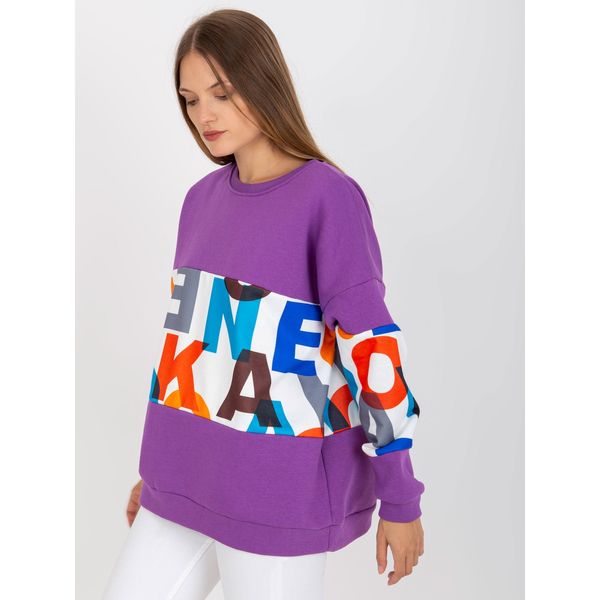 Fashionhunters Purple sweatshirt with a printed design without a hood from Madalynn