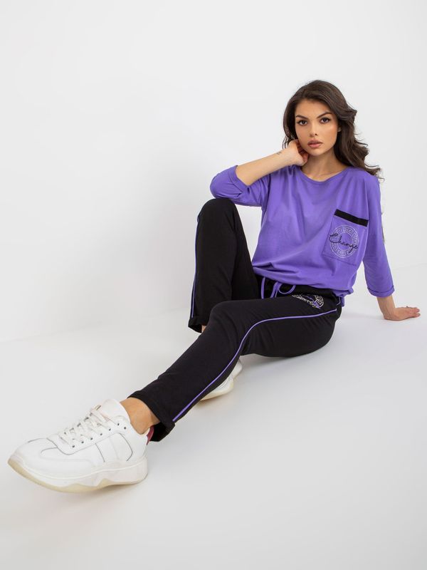 Fashionhunters Purple tracksuit with blouse with 3/4 sleeves