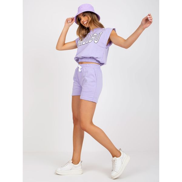 Fashionhunters Purple two-piece sweatshirt set with shorts