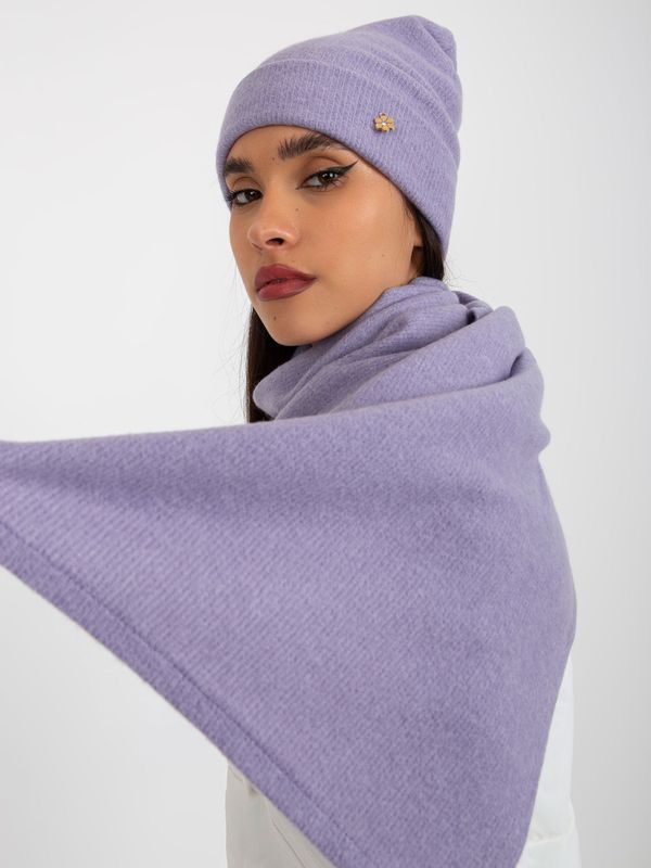 Fashionhunters Purple winter set with hat and scarf