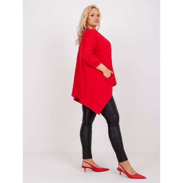 Fashionhunters Red asymmetric plus size tunic with a print