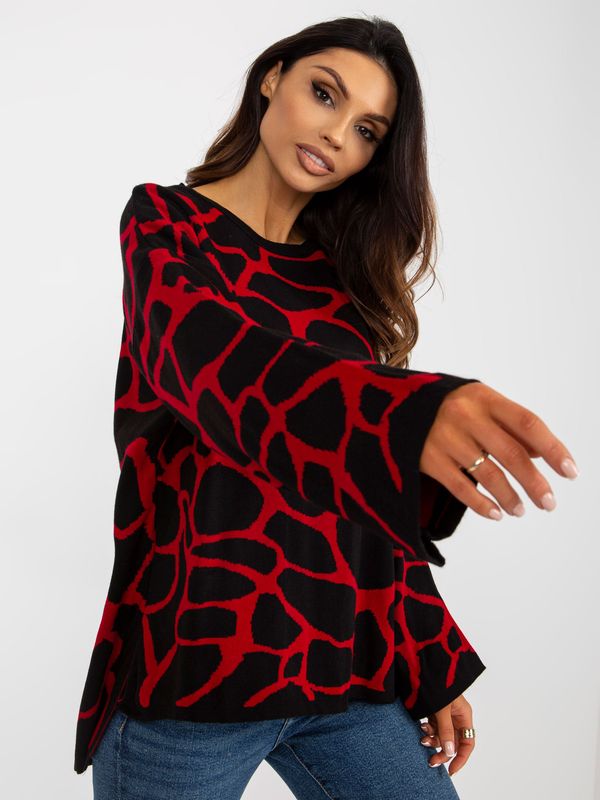 Fashionhunters Red-black patterned oversize sweater with wide sleeves