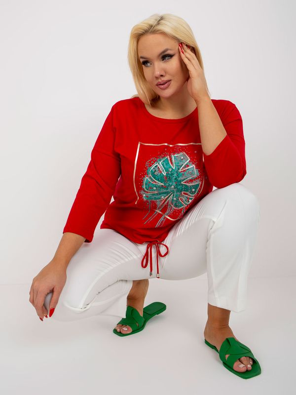 Fashionhunters Red blouse plus size with application and print