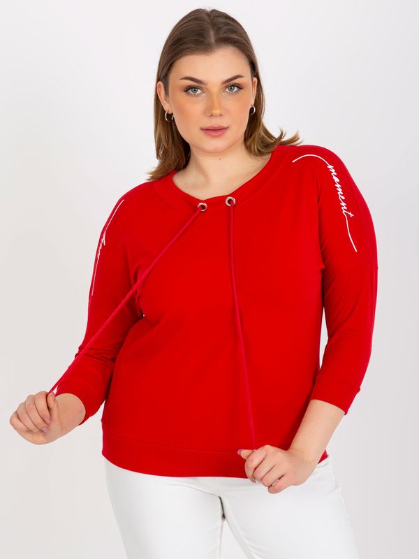 Fashionhunters Red blouse plus size with inscriptions and lanyards