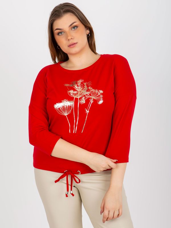 Fashionhunters Red blouse plus sizes with a round neckline
