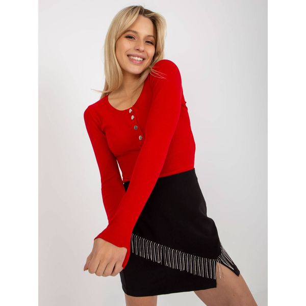 Fashionhunters Red fitted basic striped blouse