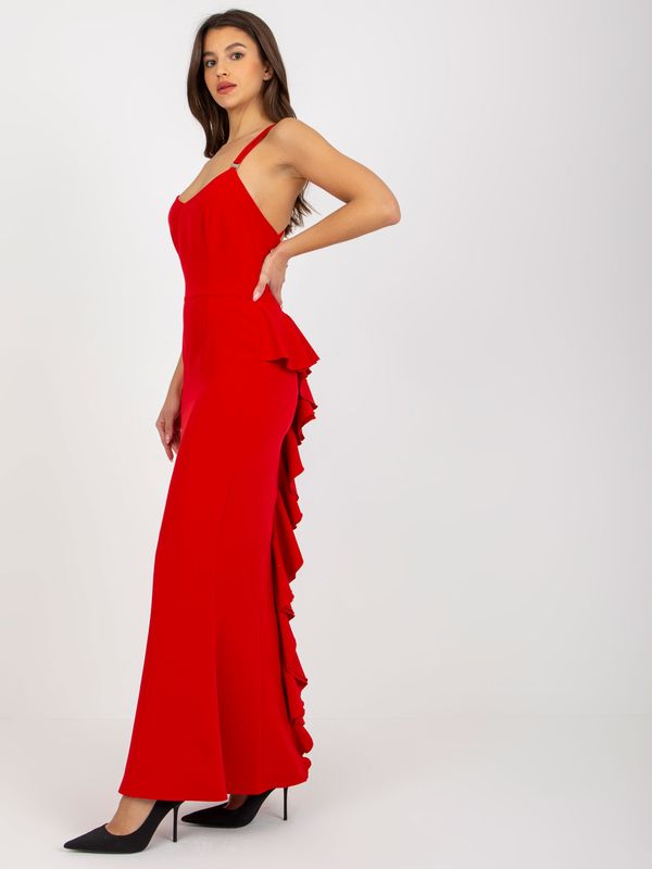 Fashionhunters Red maxi formal dress with cross straps