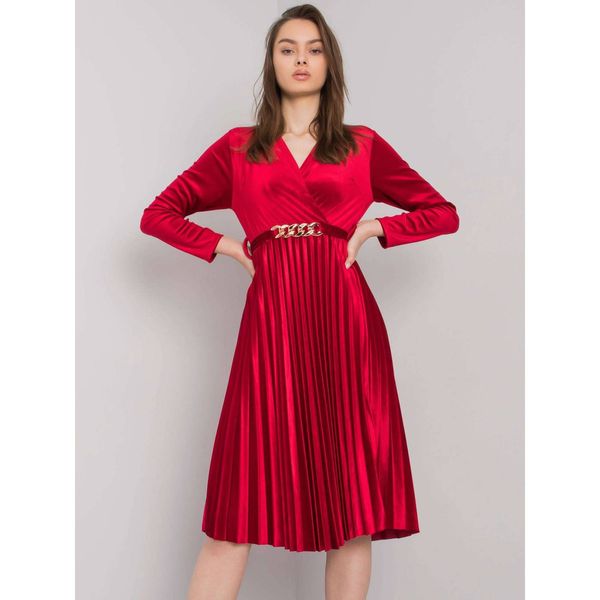 Fashionhunters Red pleated velor dress