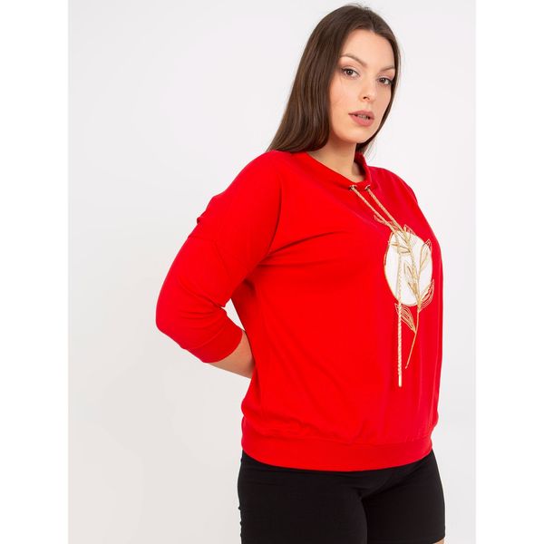 Fashionhunters Red plus size blouse with a print and an appliqué
