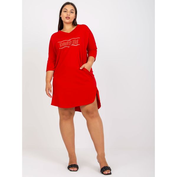 Fashionhunters Red plus size cotton tunic with 3/4 sleeves