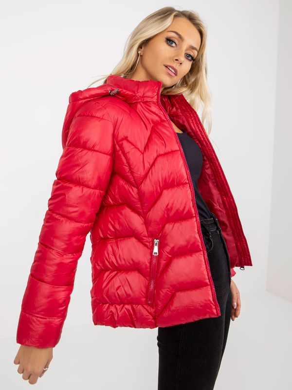 Fashionhunters Red quilted transition jacket with hood