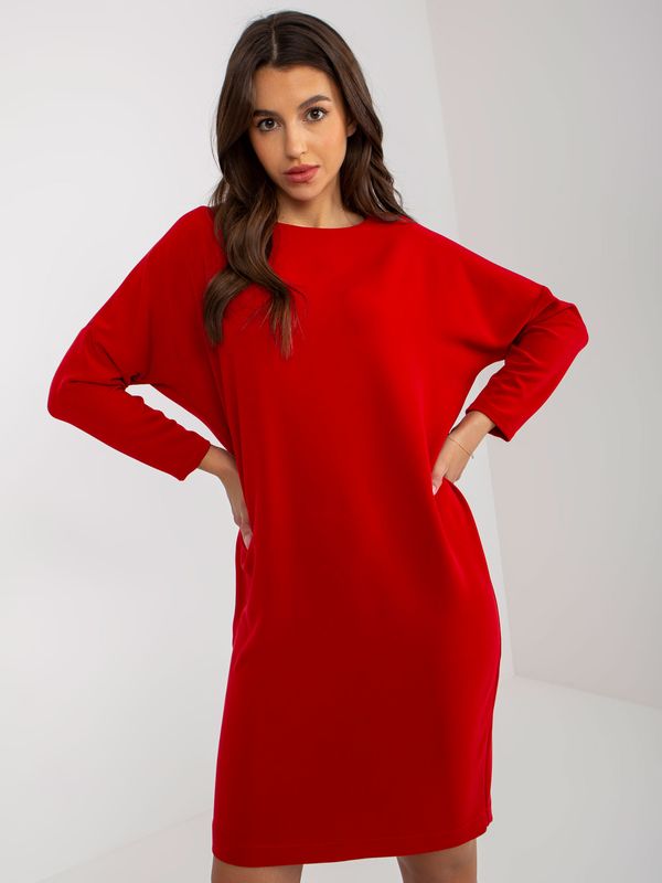 Fashionhunters Red simple cocktail dress with long sleeves