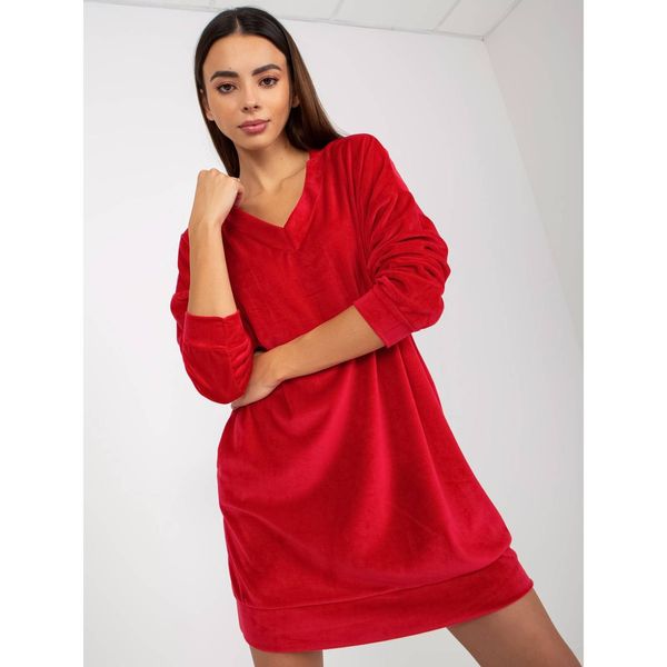 Fashionhunters Red velor dress with long sleeves