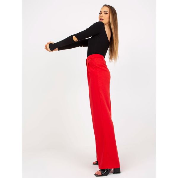 Fashionhunters Red wide fabric trousers with pockets