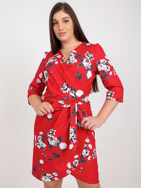 Fashionhunters Red wrap dress of larger size with 3/4 sleeves