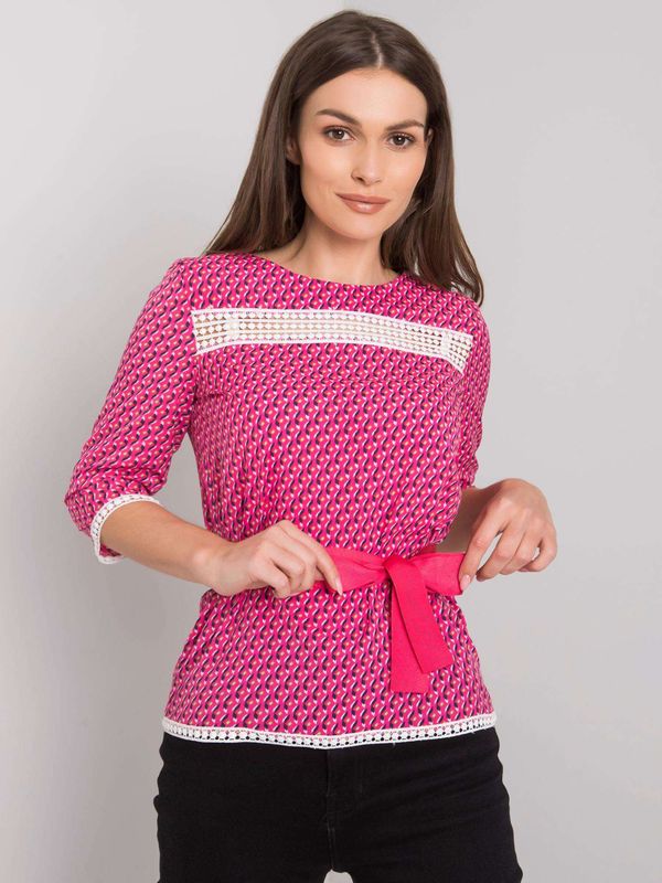 Fashionhunters Różowa bluzka z kolorowymi wzorami