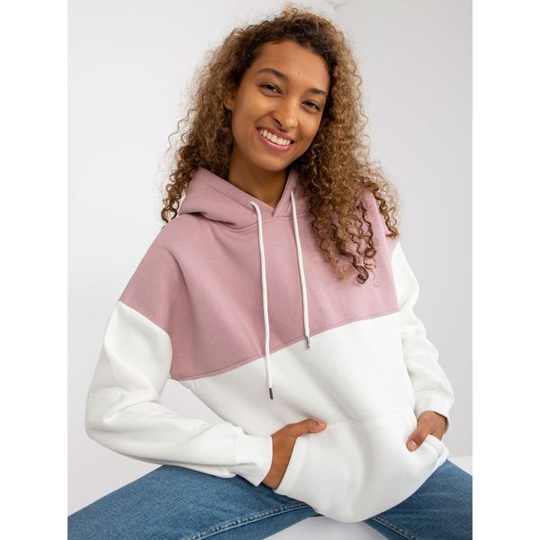 Fashionhunters RUE PARIS basic kangaroo sweatshirt in pink and ecru