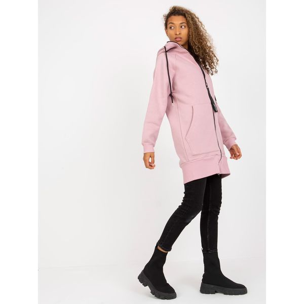 Fashionhunters RUE PARIS basic pink long sweatshirt with hood