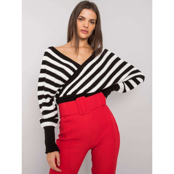 Fashionhunters RUE PARIS Black and white women's sweater with a triangular neckline