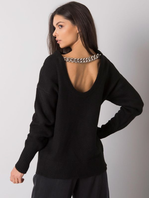 Fashionhunters RUE PARIS Black women's sweater with neckline at back