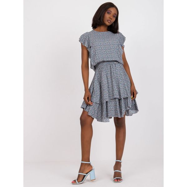 Fashionhunters RUE PARIS blue flared mini dress with a frill