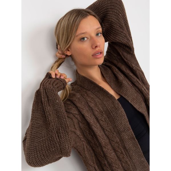 Fashionhunters RUE PARIS brown maxi cardigan with pockets