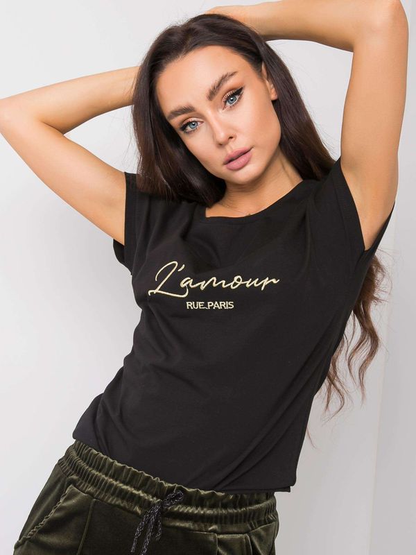 Fashionhunters RUE PARIS Czarny t-shirt damski z haftem
