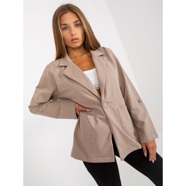 Fashionhunters RUE PARIS dark beige sweat jacket with pockets