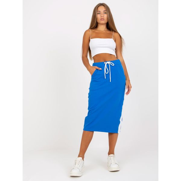 Fashionhunters RUE PARIS dark blue sweatshirt midi skirt with stripes