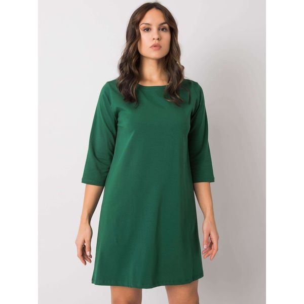 Fashionhunters RUE PARIS Dark green dress with lace insert