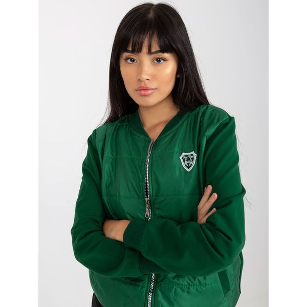 Fashionhunters RUE PARIS dark green quilted bomber sweatshirt with pockets