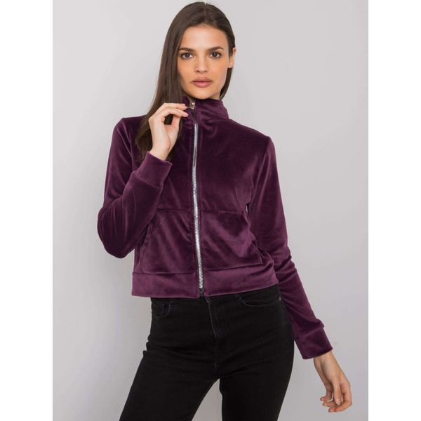 Fashionhunters RUE PARIS Dark purple velor sweatshirt with zipper