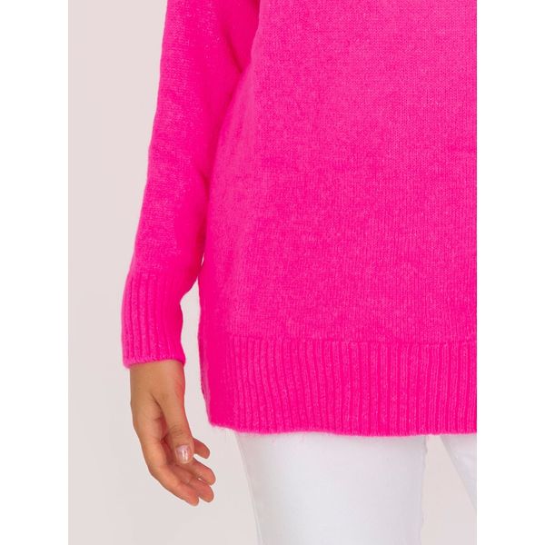 Fashionhunters RUE PARIS fluo pink plain turtleneck sweater with long sleeves