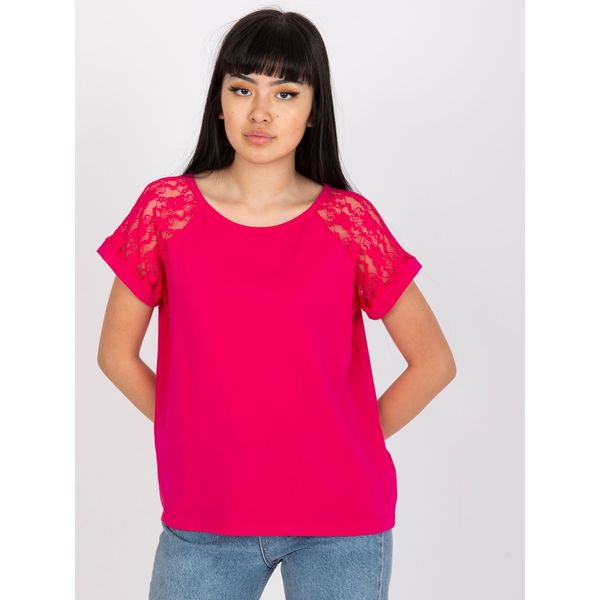 Fashionhunters RUE PARIS fuchsia blouse with lace on the sleeves