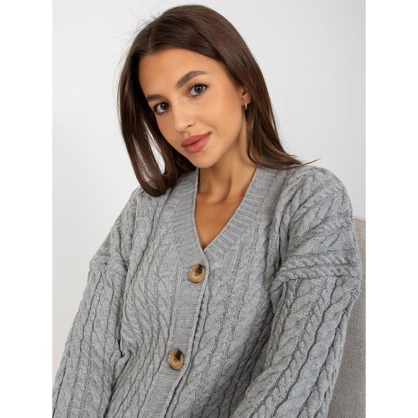 Fashionhunters RUE PARIS gray cardigan with braids