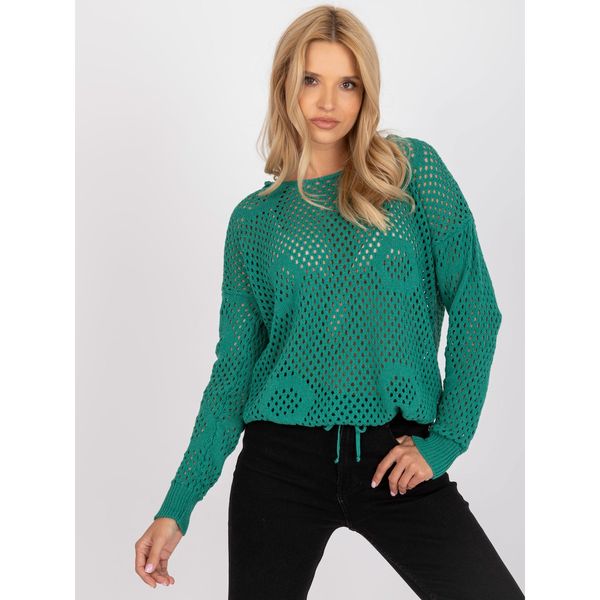 Fashionhunters RUE PARIS green classic sweater with a hood