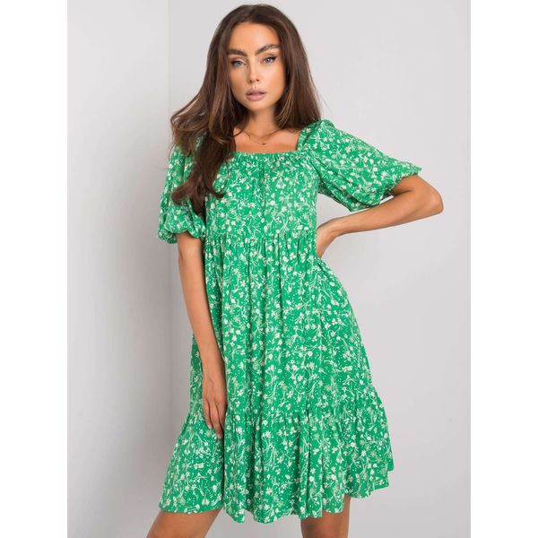 Fashionhunters RUE PARIS Green mini dress with ruffle