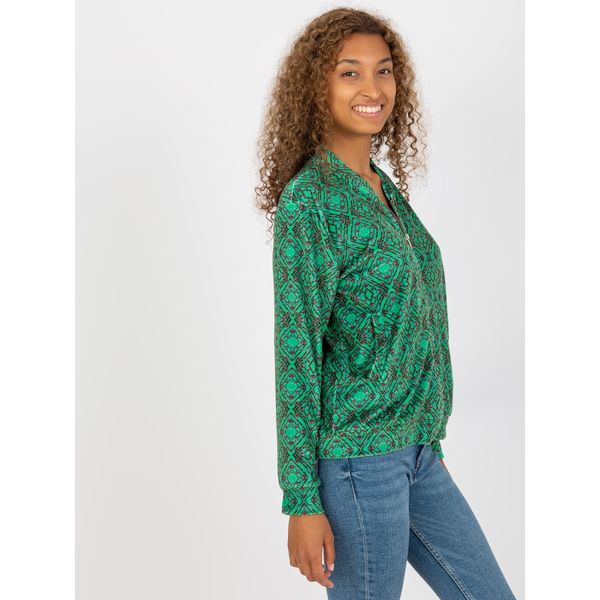Fashionhunters RUE PARIS green patterned bomber sweatshirt with pockets