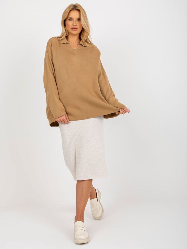 Fashionhunters RUE PARIS ladies camel oversize sweater with collar