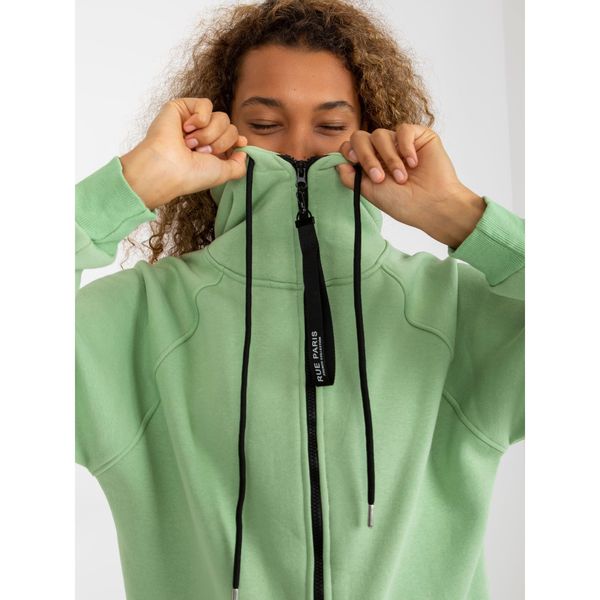 Fashionhunters RUE PARIS light green long zipped basic sweatshirt with pockets