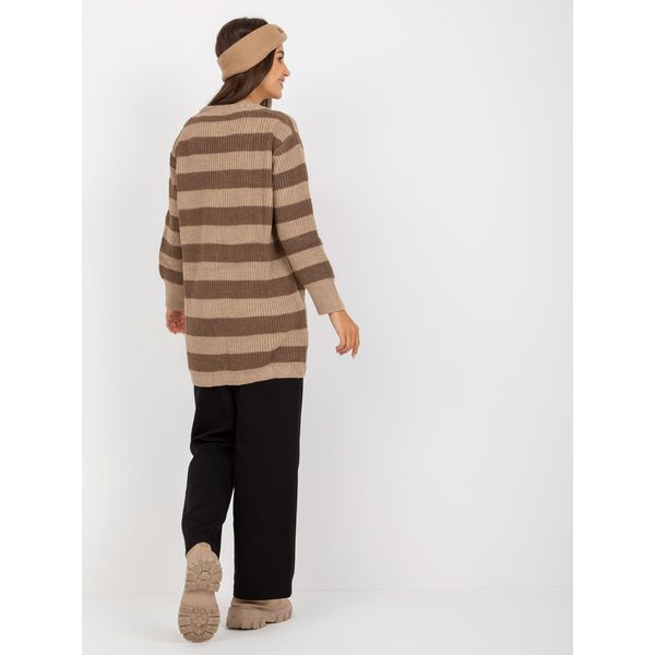 Fashionhunters RUE PARIS long brown and beige striped sweater