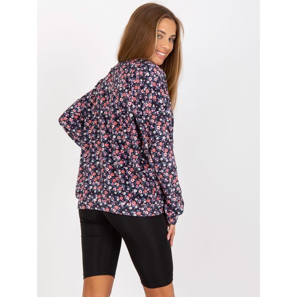 Fashionhunters RUE PARIS navy blue velor blouse with a V-neck