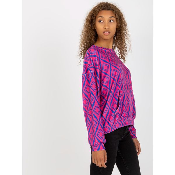 Fashionhunters RUE PARIS pink and blue velor sweatshirt with a print without a hood