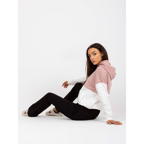 Fashionhunters RUE PARIS pink and white hoodie with welt