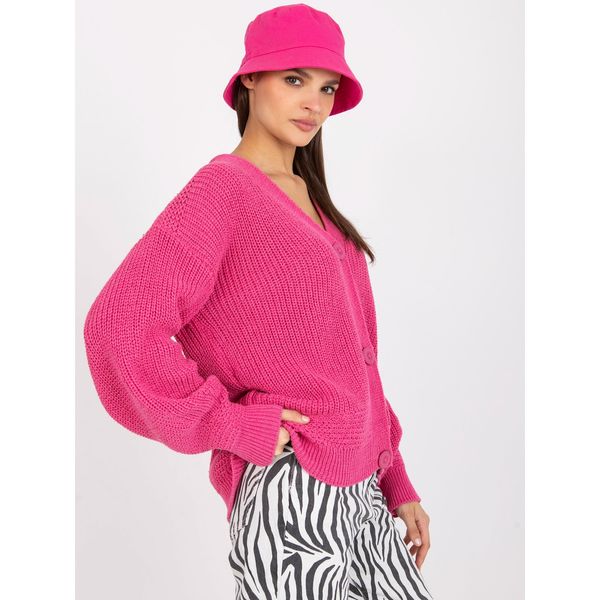 Fashionhunters RUE PARIS pink oversize cardigan with long sleeves