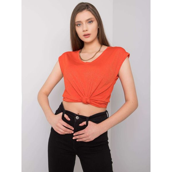 Fashionhunters RUE PARIS Pomarańczowa bluzka w paski dla kobiet